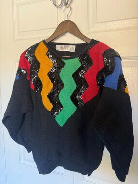 Vintage Maurada Color Block Zigzag Sweater